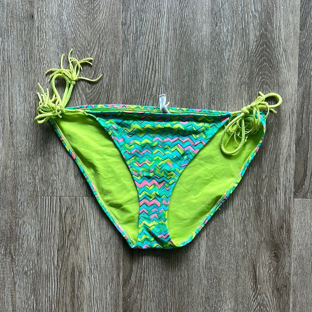 Aerie Low Rise Side Tie Bikini Bottom Vibrant Zigzag Large